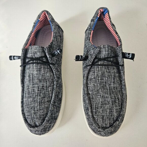 Mens Casual Loafers 12.5/47 Slip-On Boat Shoes Black/White Lightweight Comfort - Picture 6 of 10